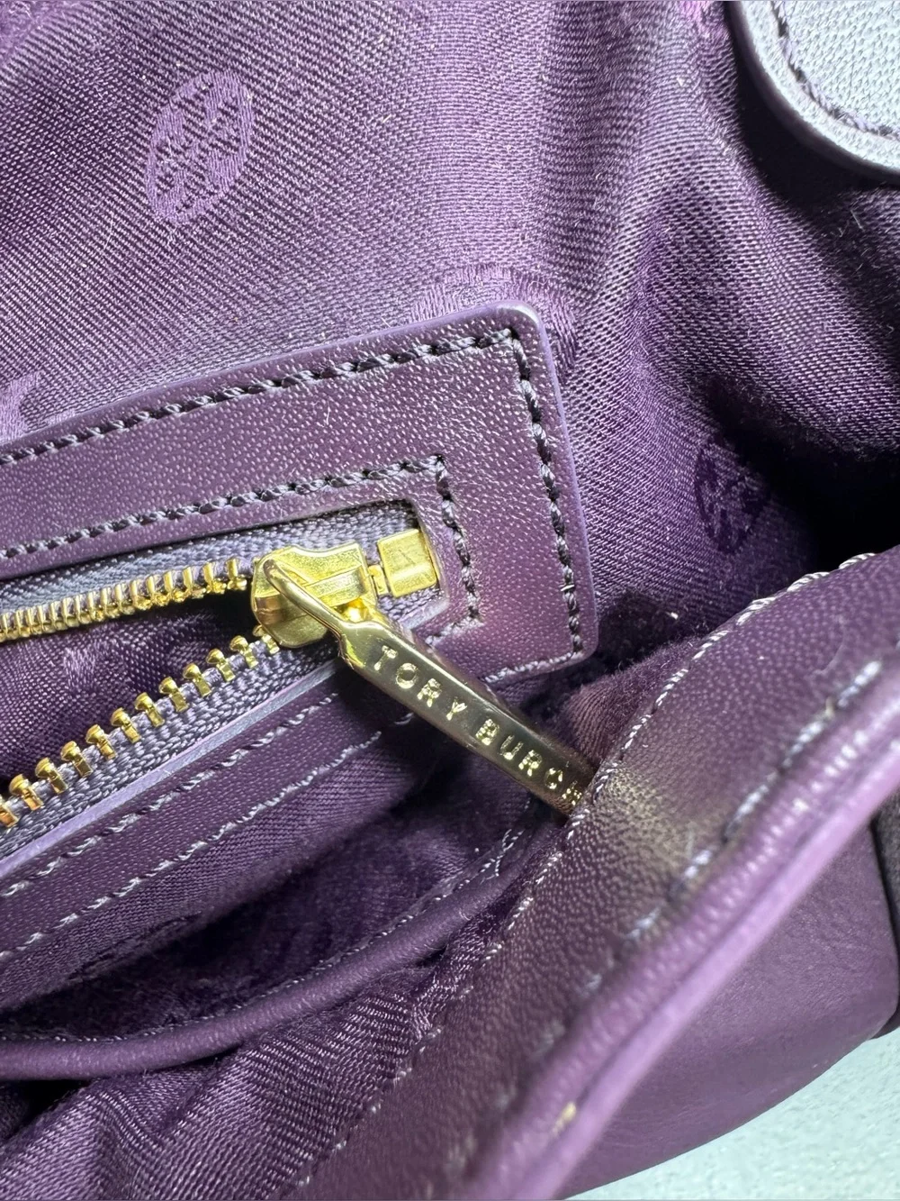 Tory Burch Natalie Patchwork Purple suede Colorblock Leather Shoulder Bag